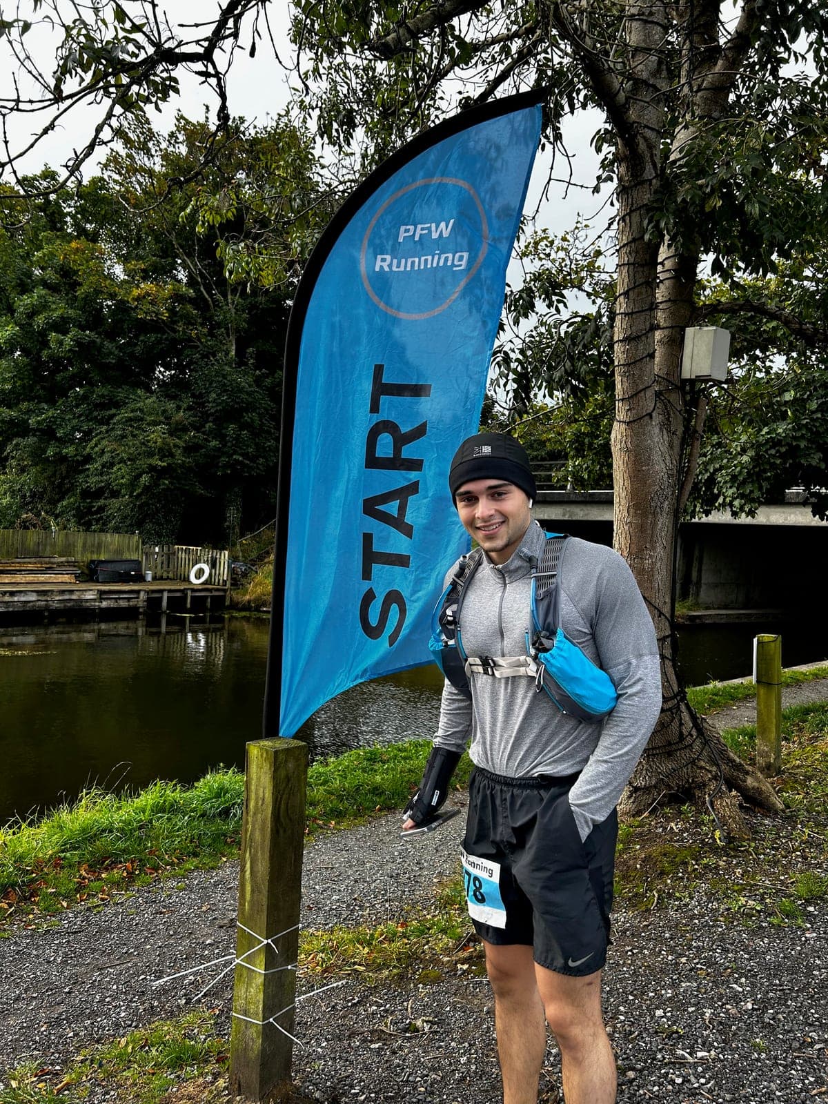 Arun McGoay on the start line of the Bridgeathon Marathon